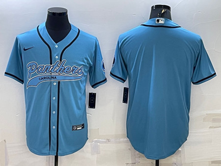 Men's Carolina Panthers Blank Blue With Patch Cool Base Stitched Baseball Jersey - Click Image to Close